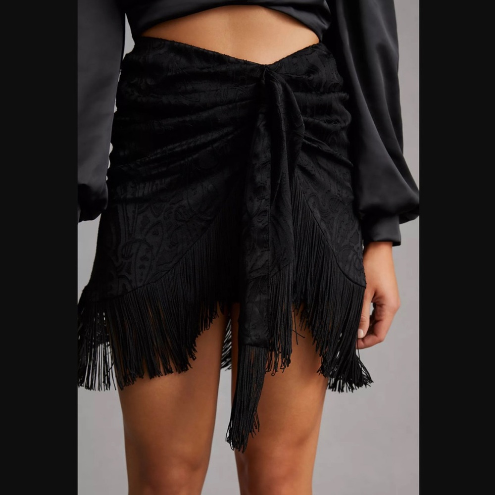 Anthropologie Black Fringe High Rise Skirt